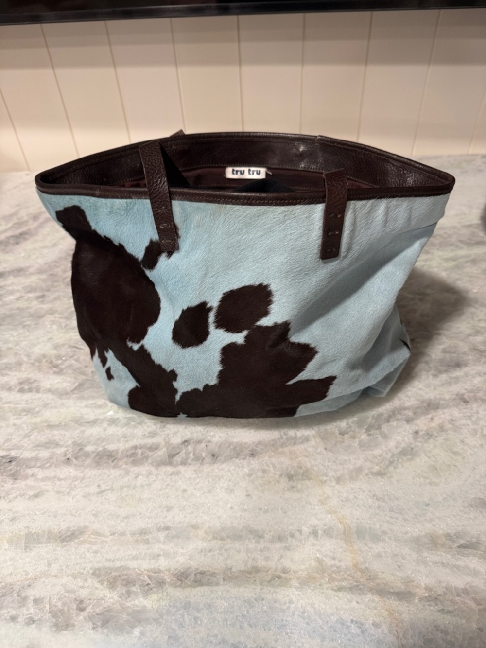 Blue & Brown Cowhide Leather Tote